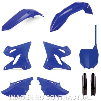 Kit de plásticos Polisport Yamaha YZ125/250 2021 en azul y negro OEM. Máxima resistencia, brillo y ajuste perfecto para motocross.