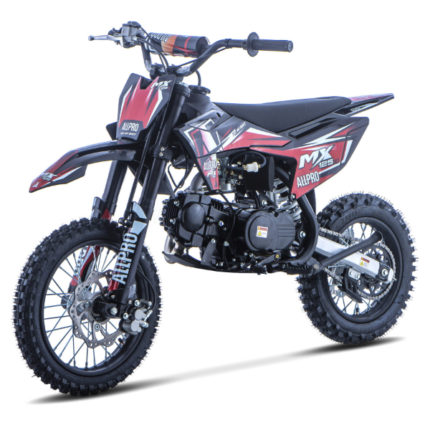 Pitbike infantil 125cc Zongshen 4T semi-automática 14/12. Potente, segura y estable para jóvenes pilotos. Diseño AllPro en rojo. Ideal para off-road.