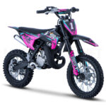 Pitbike infantil Minicross 50cc 2T AC llantas 14/12 rosa. Estable, segura y perfecta para iniciación off-road. Diseño AllPro moderno y divertido.