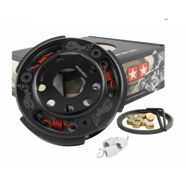 Embrague Stage6 Racing Torque Control MK2 Ø107 mm para Scooter Embrague Stage6 Racing Torque Control MK2 Ø107 mm compatible con Minarelli, Piaggio y Peugeot. Máxima aceleración, control y rendimiento deportivo.