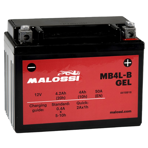 bateria malossi mb4l-b gel Compra la batería Malossi MB4L-B GEL 12V 4Ah. Lista para usar, sin mantenimiento, resistente a vibraciones y compatible con numerosos scooters y motos 50cc.
